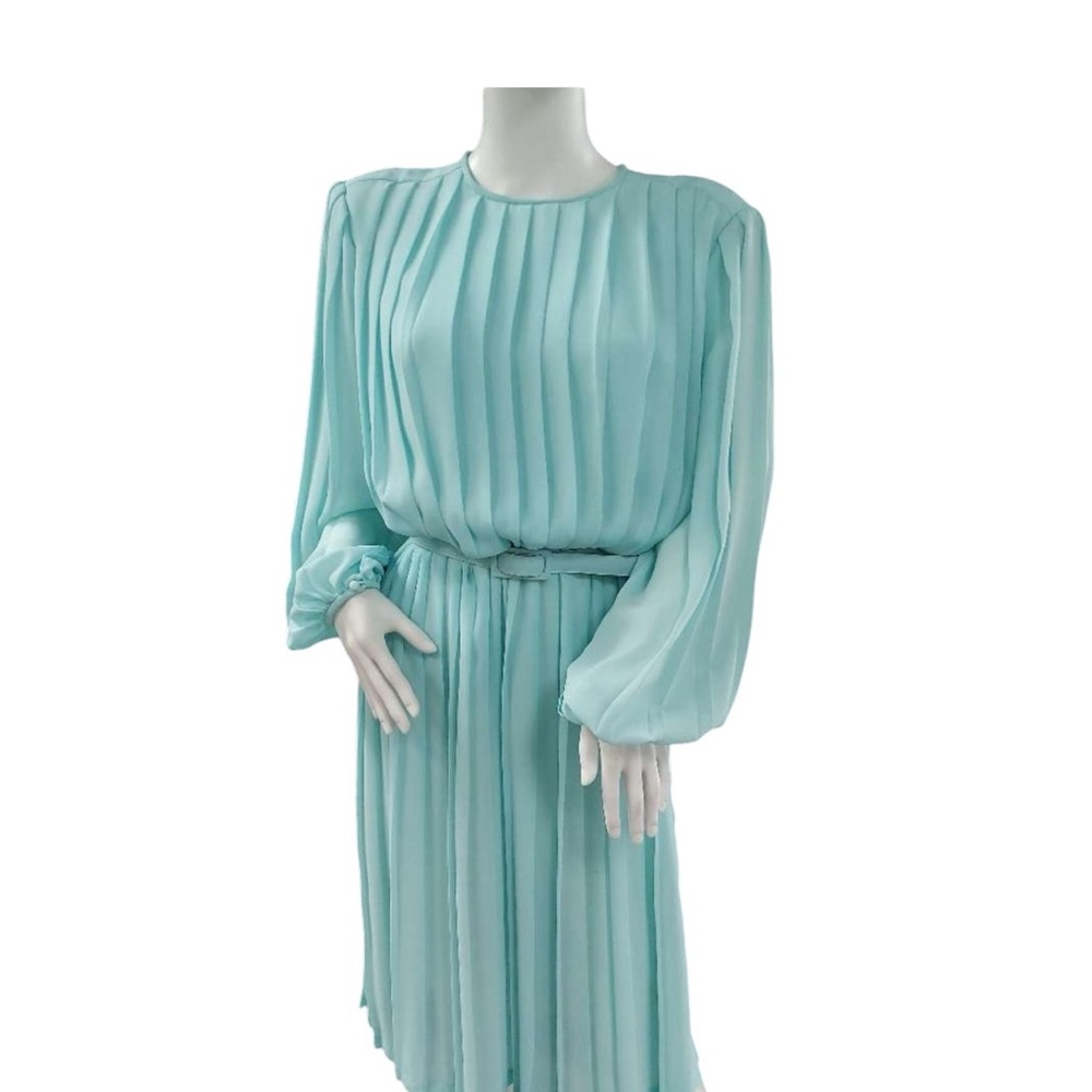 Vintage Monica Richards Aqua Pleated Dress Flawless & Fabulous Size 14P #Easter